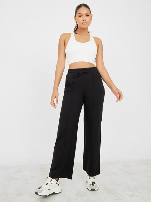 Buy Styli Black Cotton High Rise Track Pants for Women Online @ Tata CLiQ