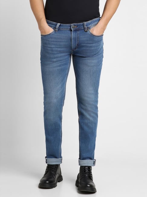 Buy Peter England Men Blue Mid Wash Slim Tapered Jeans online