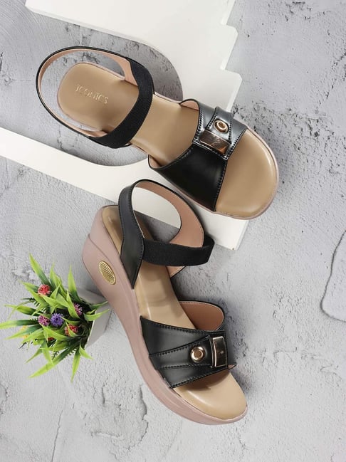 Womens black wedge hot sale shoes with ankle strap