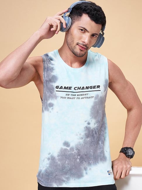 People by Pantaloons Blue Cotton Slim Fit Printed Vest