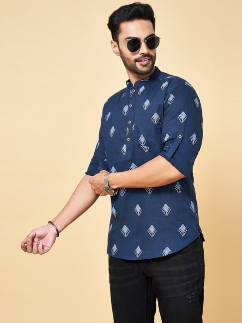 Indus Route by Pantaloons Teal Cotton Regular Fit Kurta