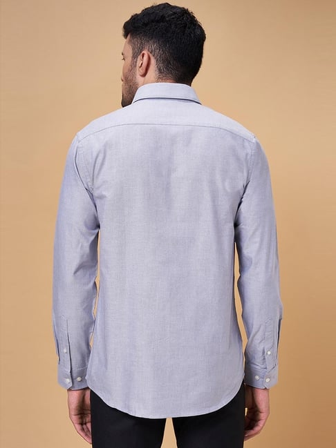 Peregrine by Pantaloons Grey Cotton Slim Fit Striped Shirt