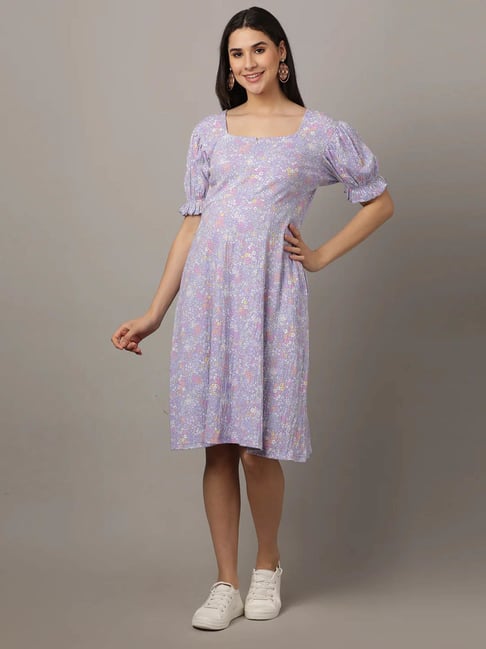 Buy The Mom Store Lavender Cotton Maternity & Nursing Dress for