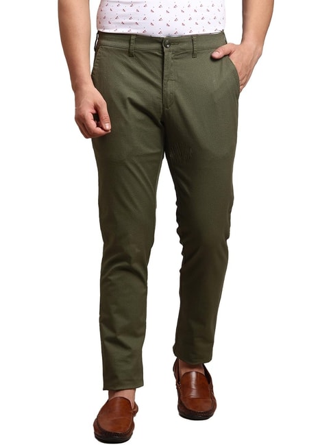 Buy COLORPLUS Men Green Solid Cotton Blend Flat-Front Pants Online at Best  Prices in India - JioMart.