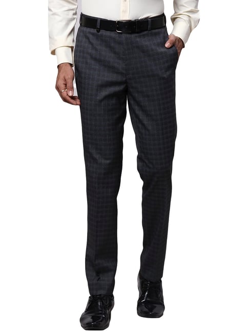 Park Avenue GreySlim Fit Checks Trousers