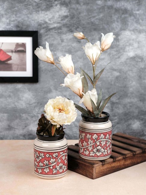 VarEesha Red Ceramic Jar Shaped Vases (0.5 L) - Set of 2