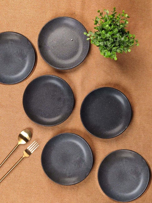VarEesha Black Ceramic Sparkle Matt Quarter Plate - Set of 6-picture-18