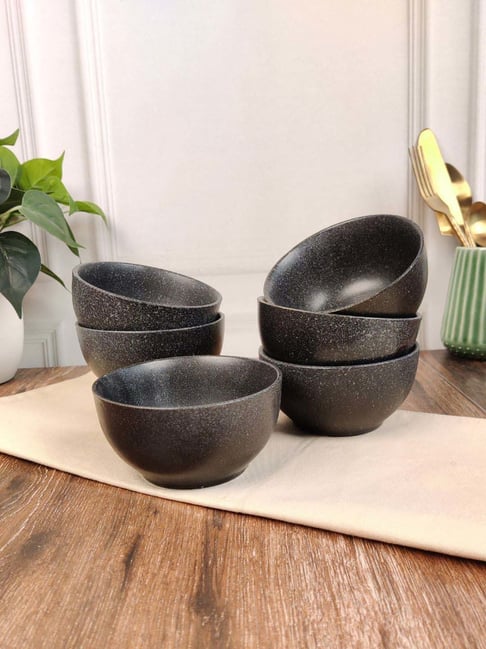 VarEesha Black Ceramic Sparkle Matt Veg Bowl (0.15 L) - Set of 6-picture-43