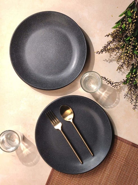 VarEesha Black Ceramic Sparkle Matt Dinner Plate - Set of 2-picture-13