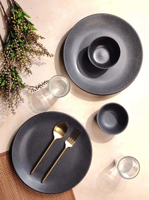 VarEesha Black Ceramic Sparkle Matt 4 Pcs Dinner Set-picture-10