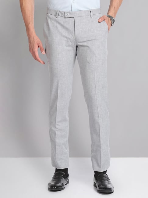AD by Arvind Grey Melange Slim Fit Flat Front Trousers-picture-33