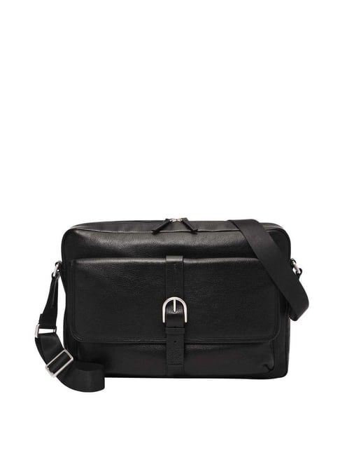 Fossil Camden Black Leather Medium Messenger Bag