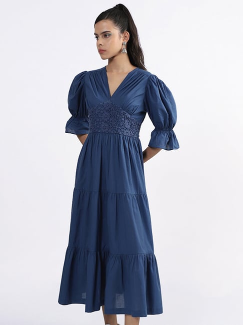 Bombay Paisley by Westside Solid Indigo Tiered Dress