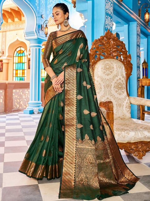 Elision Green Soft Silk Saree With Demesne Blouse Piece - Cl