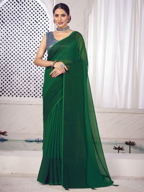 Elora Green Plain Saree With Unstitched Blouse-picture-17