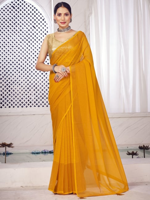 Yellow Organza Embellished Pre-Stitched Flared Sari Set | Seema Thukral –  KYNAH