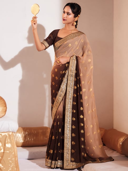 Buy Silk Land Silk Brown Woven Saree With Unstitched Blouse for Women  Online @ Tata CLiQ