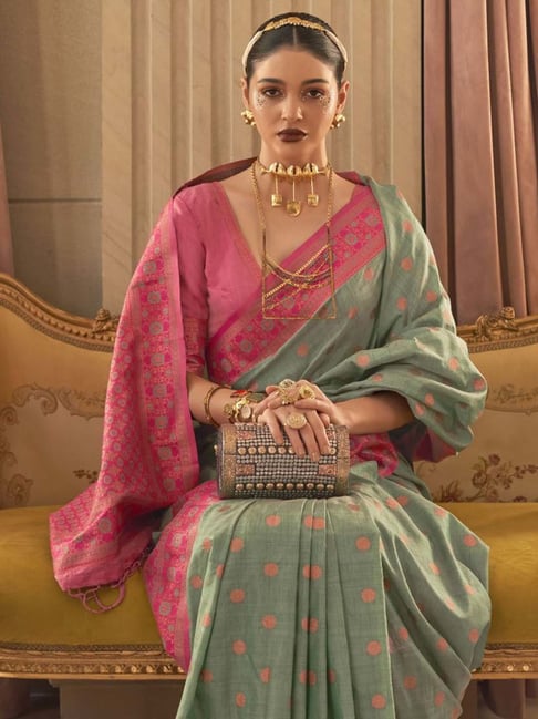Indian Saree With Blouse Green & Pink Combination Sari Women Festive Wear  Saree | eBay