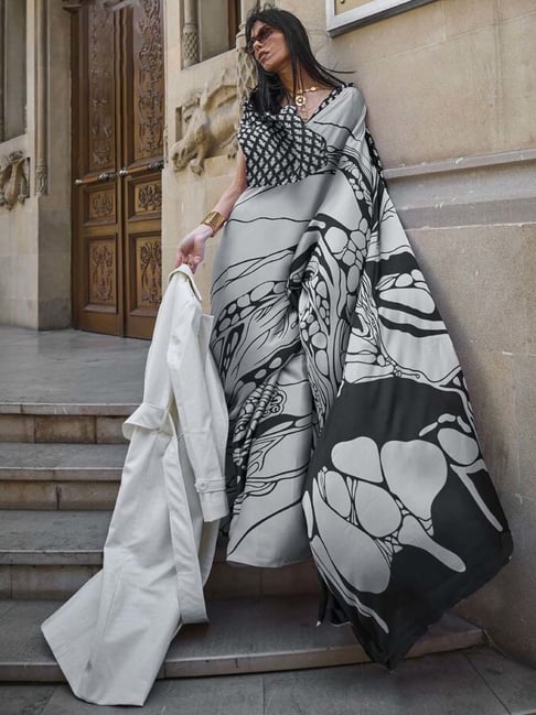 Buy Suta Black & Grey Cotton Printed Saree Without Blouse for Women Online  @ Tata CLiQ