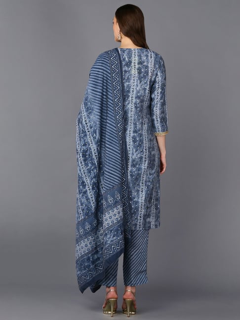 Buy Vaamsi Blue Printed Kurta Pant Set With Dupatta for Women