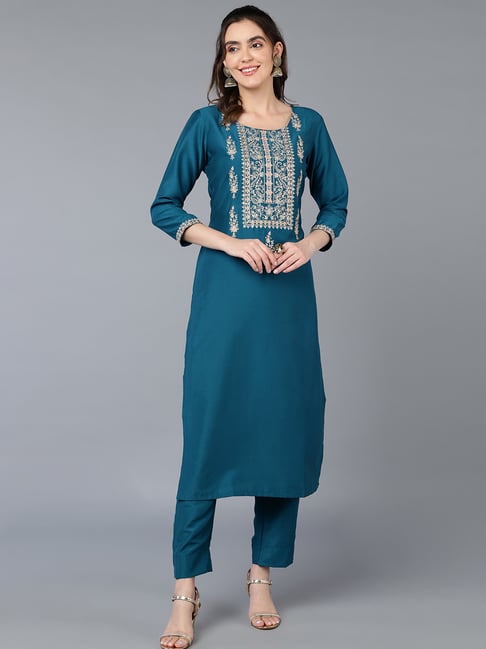 Vaamsi Blue Embroidered Straight Kurta-picture-47