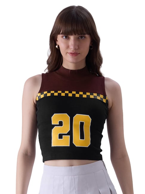 Buy PRINTED BLACK JERSEY CROP TOP for Women Online in India