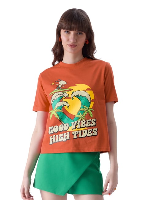 Buy The Souled Store Orange Graphic Print T-Shirt for Women Online