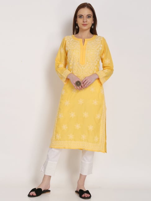 Yellow Chikankari Suit Set (With Pants) – Heritage Official