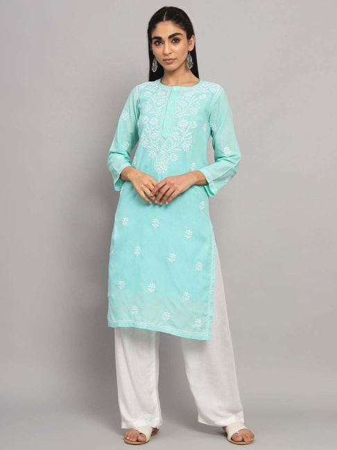 White Mirror Work Chikan Kurti For Women at Rs.650/Piece in lucknow offer  by Lucknow Chikan Factory