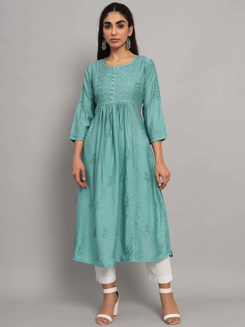 New Lemon Yellow Chikan Kurti For Women at Rs.450/Piece in lucknow offer by  Nirmala Chikan Handicraft