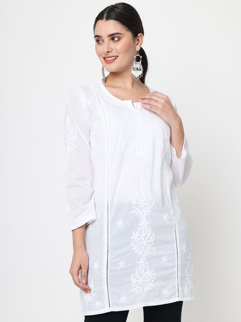 Discover more than 115 white cotton chikan kurti best