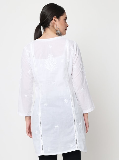 White Kurti for Women, Lucknowi Chikankari Full Front Embroidery Cotton  Kurti for Ladies, Summer Daily Casual Wear Dress Top for Girls - Etsy