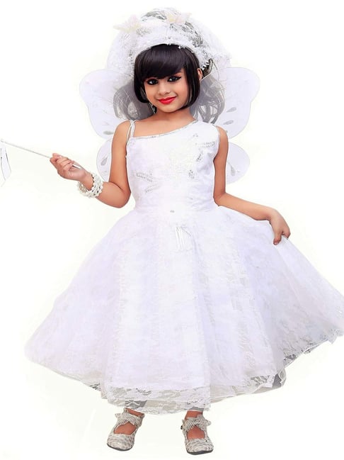 White Brasso Net Designer Readymade Kids Gown DT301641