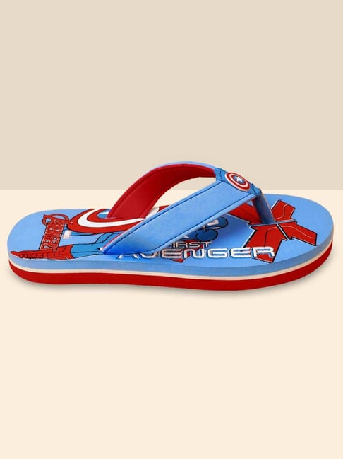 Kidsville Captain America Printed Sky Blue Red Flip Flops