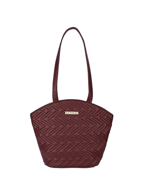 Buy Caprese Mavis Maroon Quilted Medium Tote Handbag Online At