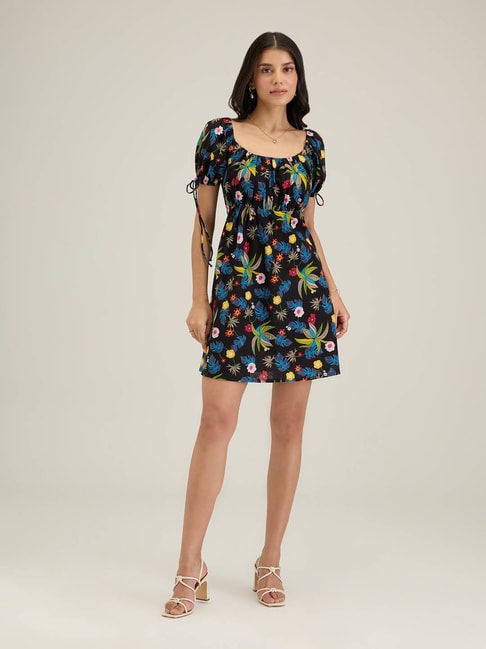 Puff-Sleeve Fit & Flare Printed All-Day Mini Dress for Women | Old Navy