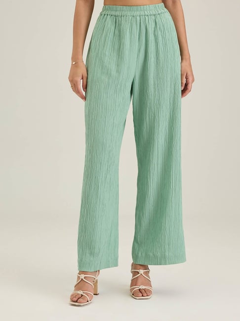 Sea Green Cotton Flex Solid Pants | VENUS-SEA GREEN | Cilory.com
