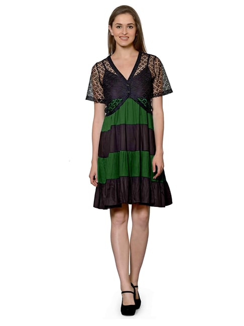 green emerald velvet dress Colour Block Empire Mini Dress