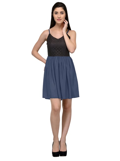 PATRORNA Grey & Black Lace Skater Dress
