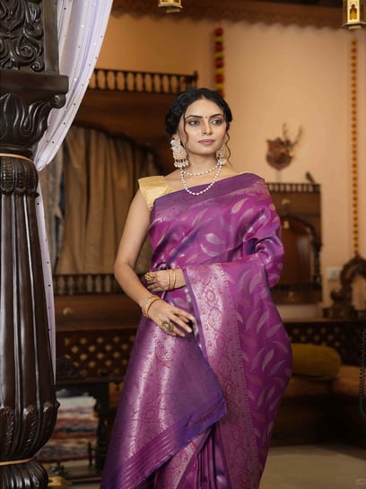 Royal Violet Purple Kanjivaram Designer Silk Saree – TrendOye