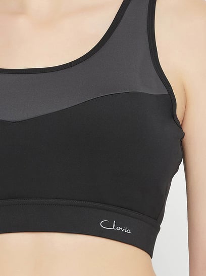 Buy Clovia Black Solid Polyester Single Sports Bra Online at Best