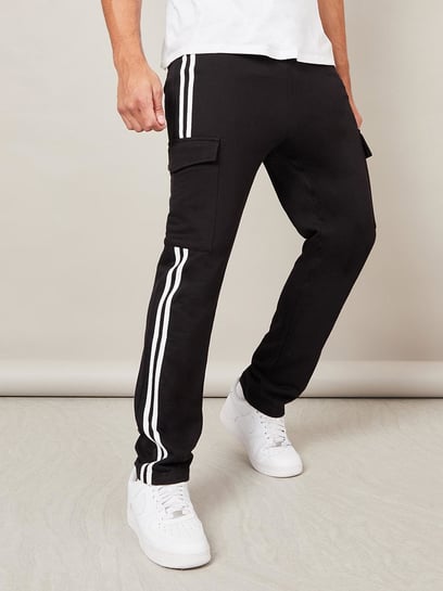 Buy Styli Black Cotton Relaxed Fit Striped Trackpants for Mens Online @ Tata  CLiQ