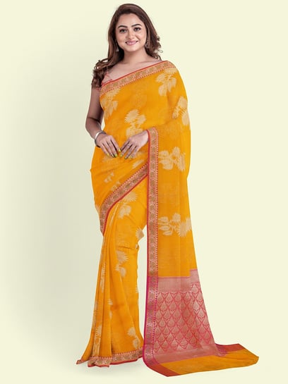 Yellow Color Latest Soft Banarasi Silk Saree with Golden Zari Work for  Wedding - Navshtri Family