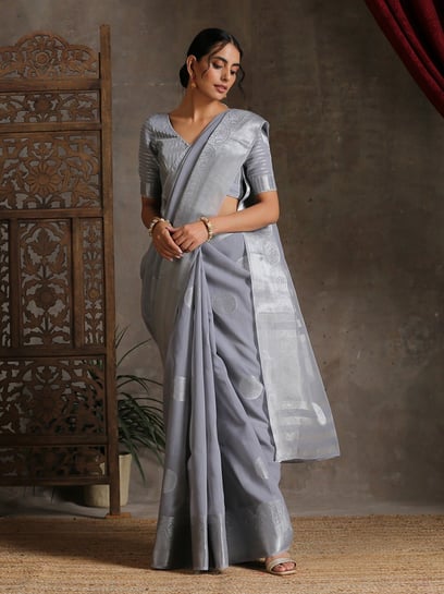 slate grey saree with silk blouse 1715