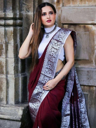 Wine color 3D Chiffon Satin Saree With Sequence Blouse – Bahuji - Online  Fashion & Lifestyle Store