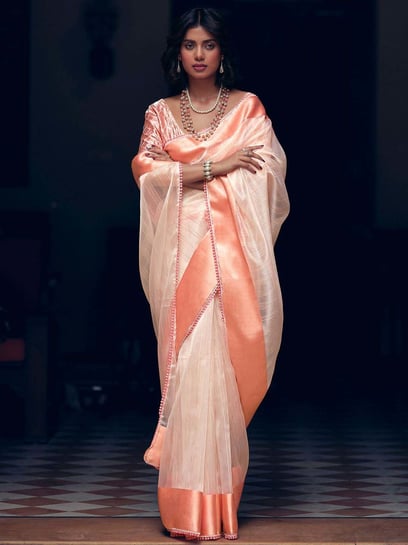 Georgette Party Wear Saree In Light Peach Colour