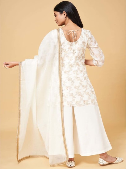 Off White Cotton Printed Kurti Palazzo Set at Rs 1110/set in Jaipur | ID:  14040935897