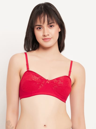 Clovia Red Cotton Self Pattern Full Coverage Bra