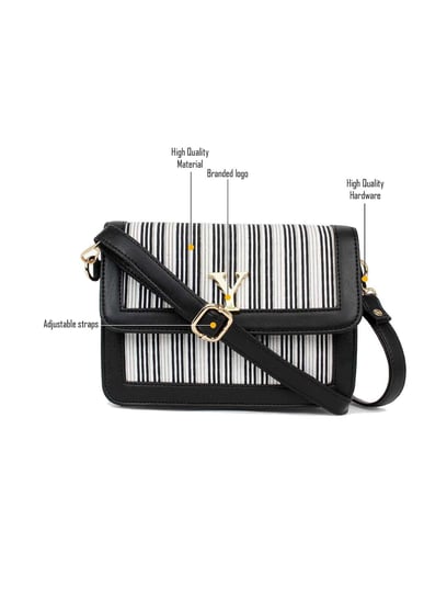 Buy Women Black Stripe Casual Handbag Online - 350363 | Van Heusen