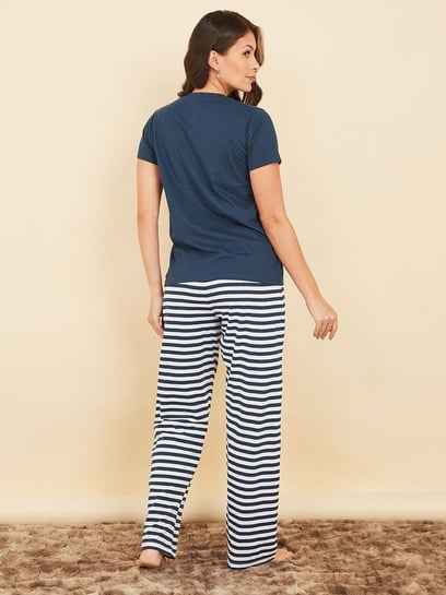Buy Styli Blue Striped T-Shirt Pyjama Set for Women Online @ Tata CLiQ